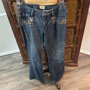 Antik Denim Studded Flare Jeans - Dark Blue 29